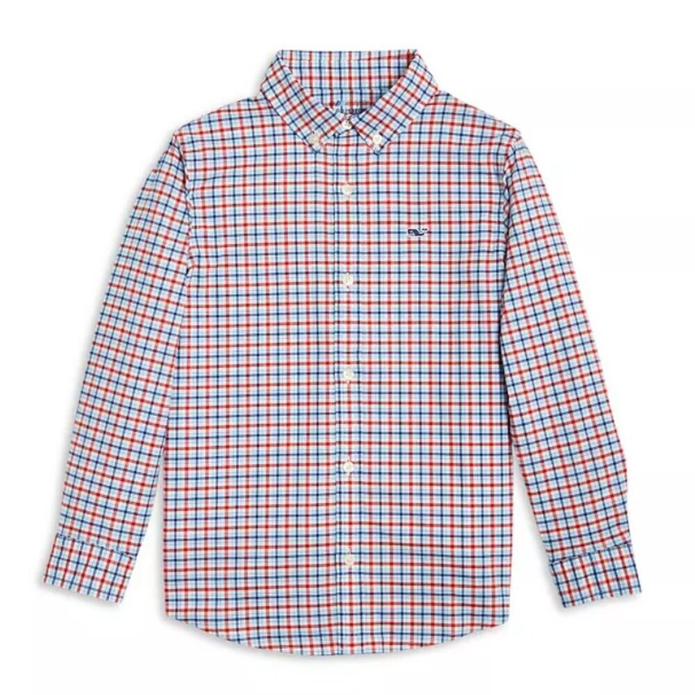 Vineyard Vines Boys’ Nylon Preppy Plaid Button-Down Shirt Med Spring Easter